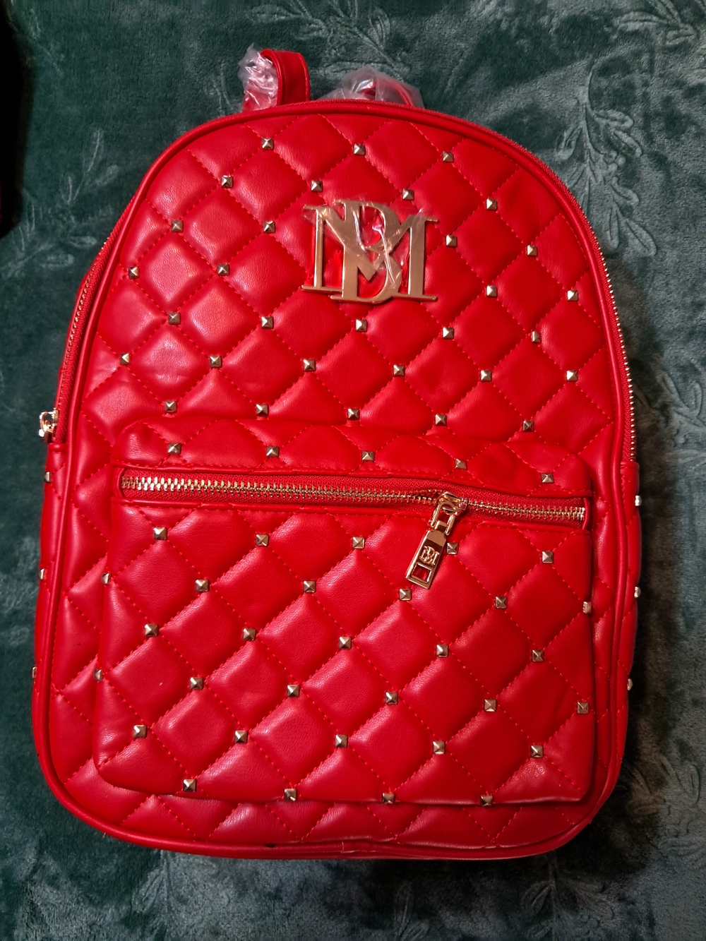 Quilted Red Studded Backpack - Brand